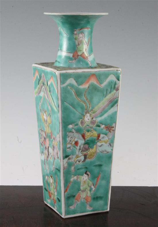 A Chinese famille verte square tapering vase, c.1900, 28cm.